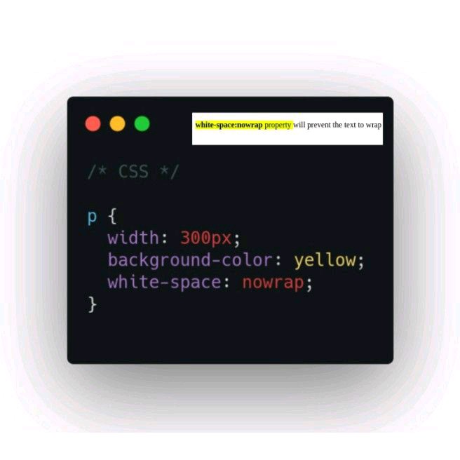 Mahnoor2020's tweet photo. white-space: nowrap 

Prevent the text to wrap to the next line

#css #frontend #100DaysOfCode https://t.co/8aSIva8trD