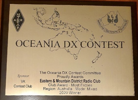 vk3er's tweet photo. EMDRC wins the 2020 OCDX contest club award!
The 2021 Contest is only a couple of weeks away. Fire up your radio. Make some contest and enter your log as “EMDRC” so we can retain this result in 2021!
The 2021 Oceania DX Contest
SSB: Saturday Oct 2nd
CW: Saturday October 9th
#ocdx https://t.co/7b6quvKGmC