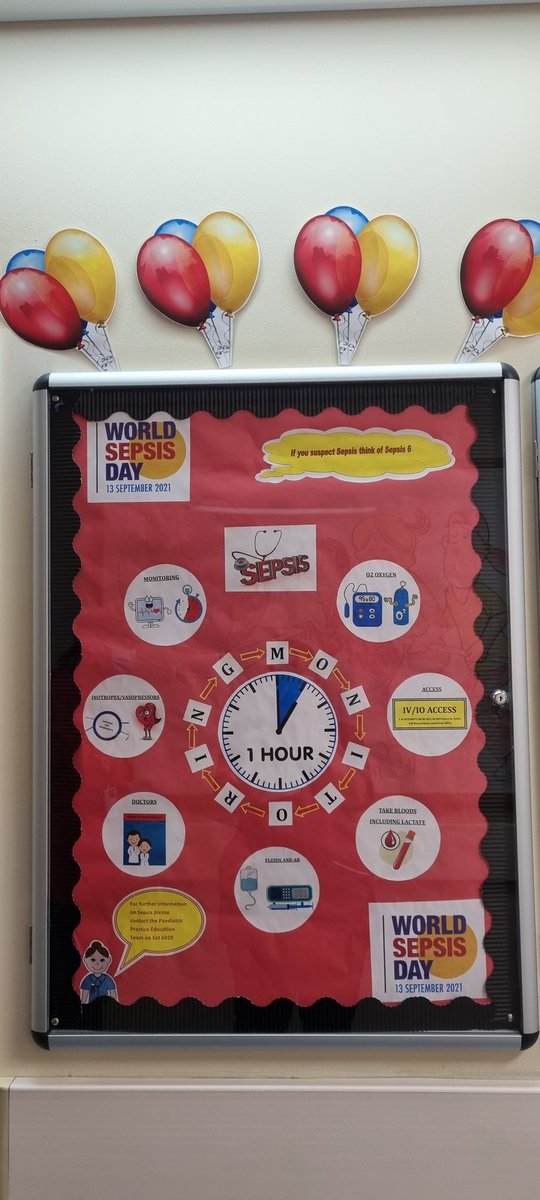 NeptuneWard's tweet photo. Neptune Ward is celebrating World sepsis day today! The play team have done an amazing job creating a useful information board for staff. Today we are also teaching 6 Newly qualified nurses about paediatric sepsis @MSEHospitals @tjk18 https://t.co/SDz69jrHvJ