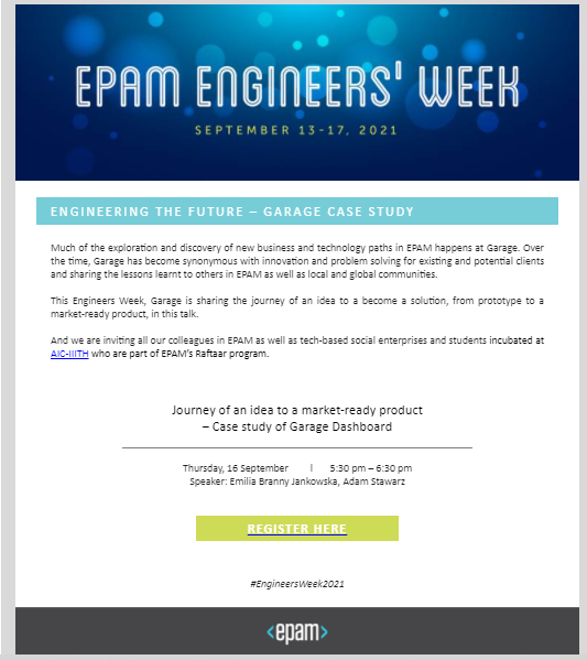 IiithAic's tweet image. #Startups &amp;amp; #enterpreneurs join @EPAMSYSTEMS  in #EngineersWeek2021 to listen to Adam Stawarz &amp;amp; Emilia Branny-Jankowska descirbe the journey of an #idea to a become a solution, from prototype to a market-ready product. 
16 September -5:30 pm
Register at: community-z.com/events/india-e…
