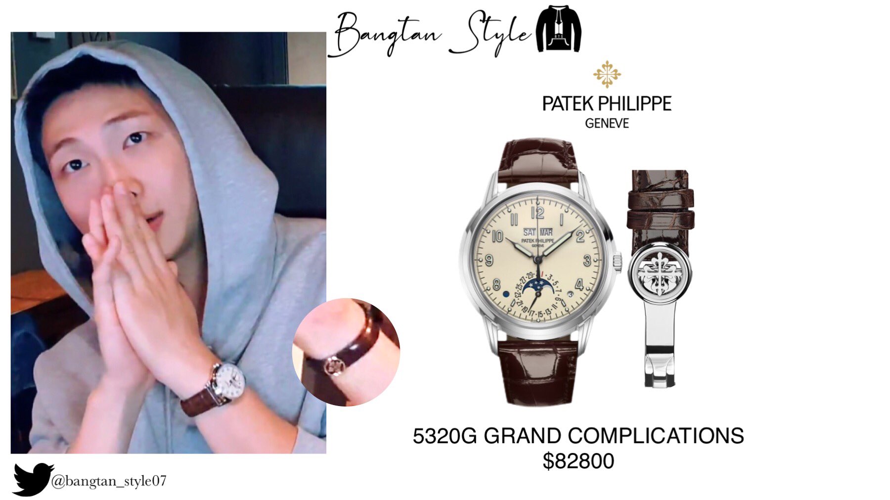 Bangtan Style⁷ (slow) on X: VLIVE 210913 Namjoon wears PATEK PHILIPPE  5320G Grand Complications Watch ($82800). #RM #BTS @BTS_twt   / X