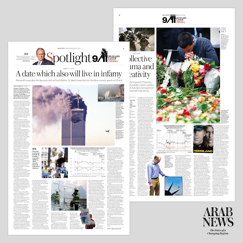 simonkhalil75's tweet photo. A look at our "9/11: 20 years later" special coverage and edition, showing how the events unfolded that day and how they impacted the world.

@arabnews 
#editorialdesign
#newspaperdesign
#graphicdesign
#infographics
#typography
#newsdesign
#featuresdesign
#digitaldesign
#911 https://t.co/L2ww7sgd3g