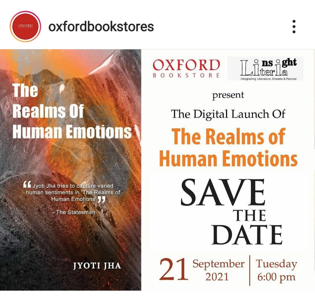 Imjyoti5's tweet photo. Thankyou so much @oxfordbookstore
Looking forward!
Thankyou @InsightLiteria
@LoveScribblee
Save The Date-
Tuesday, 21 September 2021, 6 pm Oxford Bookstores FB Page
#TheRealmsofHumanEmotions
#BookLaunch
#DigitalBookLaunch
#OxfordBookstores https://t.co/IMIrDFWWkH