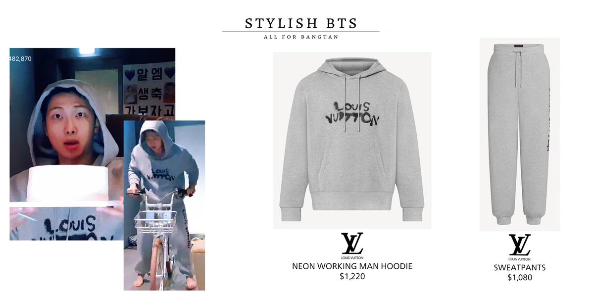 Bangtan Style⁷ (slow) on X: VLIVE 210913 Namjoon wears LOUIS VUITTON Neon  Working Man Hoodie ($1220). #RM #BTS @BTS_twt  / X