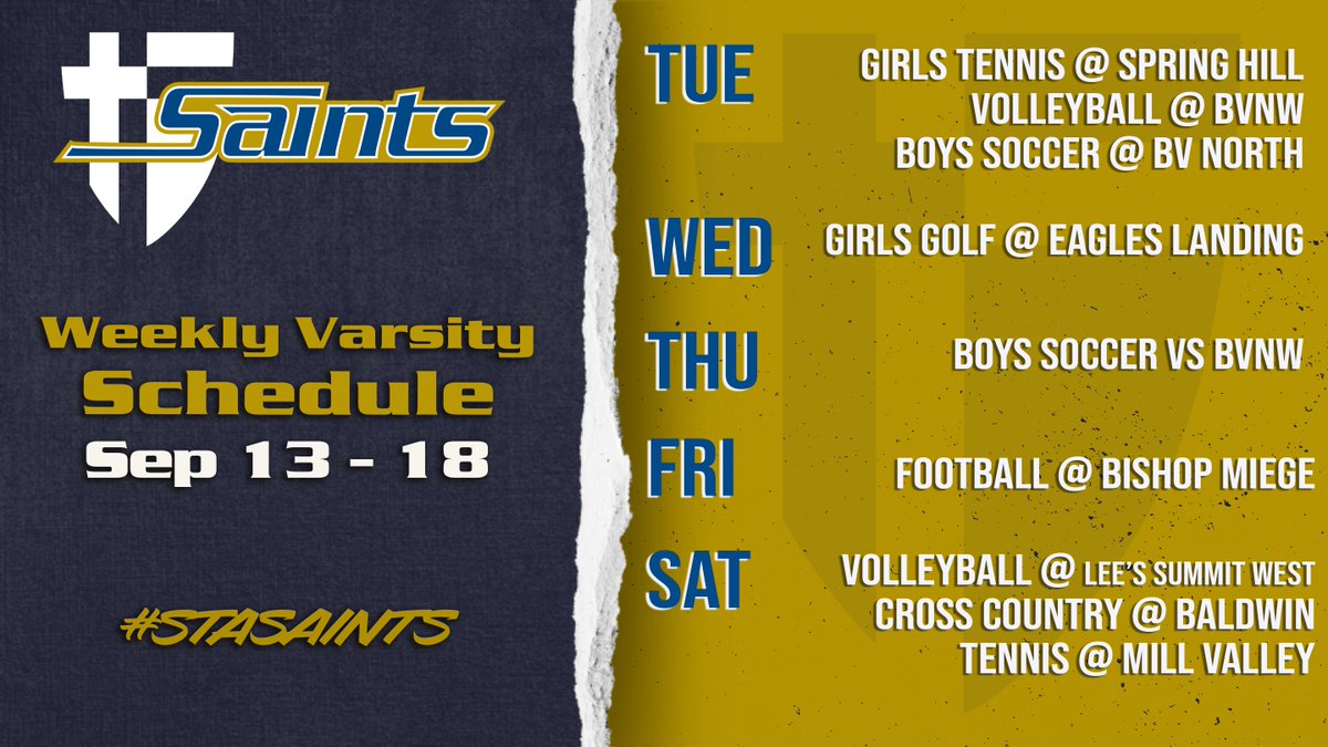 GoAquinasSaints's tweet image. Weekly Varsity Schedule 9/13-18