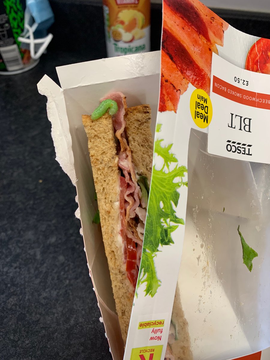Grant_Robinz's tweet photo. Hey @Tesco 
Next time please be more careful when packing food! Wasn’t nice finding a caterpillar in my sandwhich! https://t.co/nexVGcLbHy
