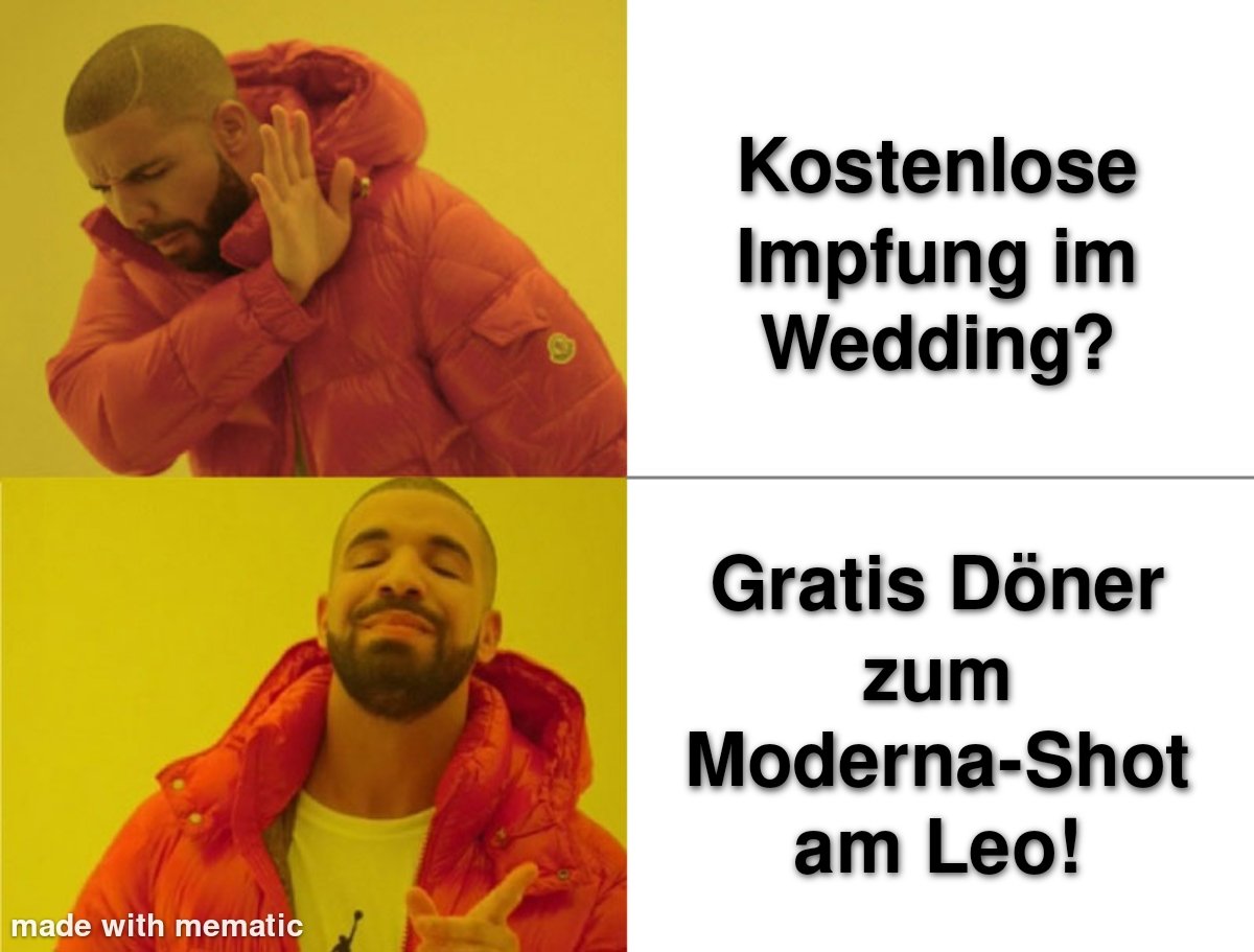 Impfen, #Wedding-Style. (Mi-Fr, Kaplan, Luxemburger Str. 35, 13-19.30 Uhr) #HierWirdGeimpft