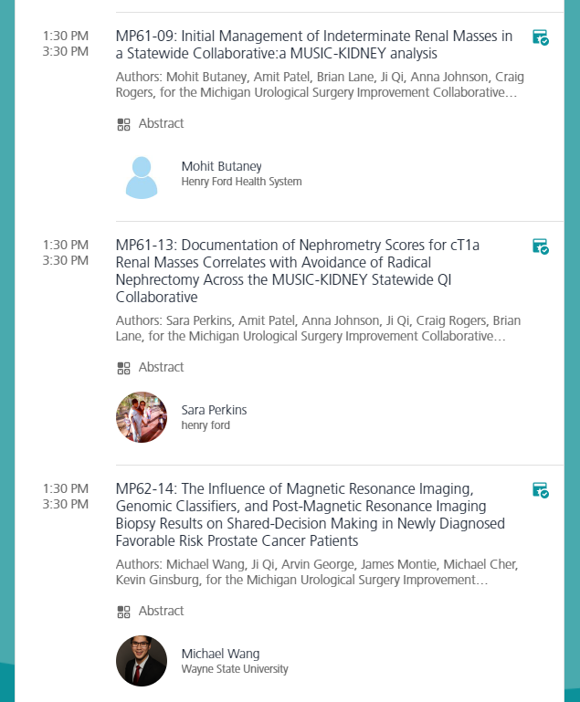MUSICUrology's tweet image. MUSIC presentations at Day 4 of #AUA2021 are listed below!

#AUA21 #Prostate #KidneyCancer #KidneyStones #ROCKS #RenalMass #PCa #ProstateCancer