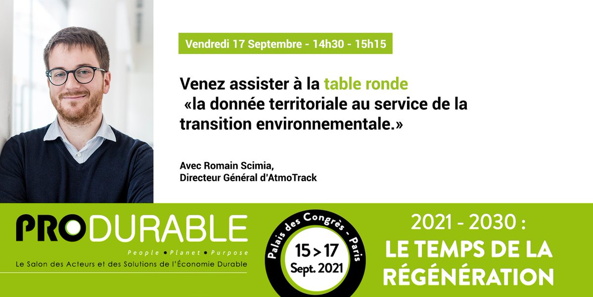 Cette semaine: 🗓 Vendredi 17 septembre :
Retrouvez nous au salon @Produrable
 « la donnée territoriale au service de la #transition environnementale », avec la participation de <a href="/Airparif/">Airparif</a> <a href="/GEOPTIS_SAS/">Geoptis</a> !

En savoir plus : produrable.com/programme/606c…

#AirQuality #RSE #AirPollution