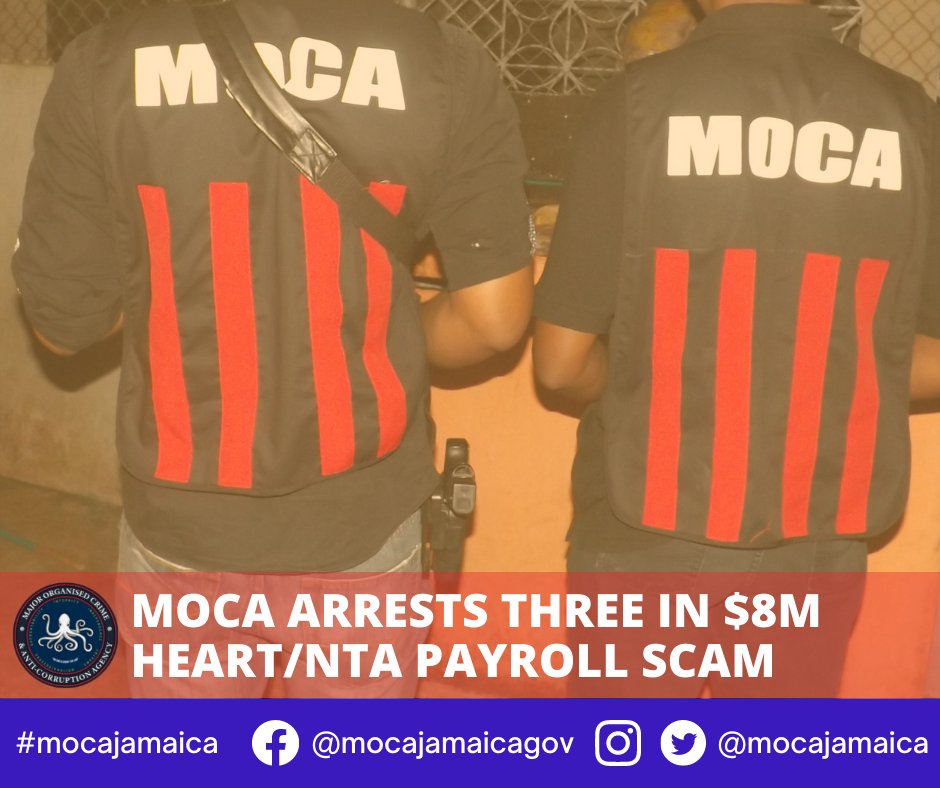 MOCAJamaica's tweet photo. THE Major Organised Crime &amp; Anti-Corruption Agency arrested and charged three people last week, including a husband and wife, for alleged fraud related activities at the Human Employment and Resource Training/National ServiceTraining Agency. 

Details at https://t.co/YKpz1XHyi9 https://t.co/AWE3ahWjXh