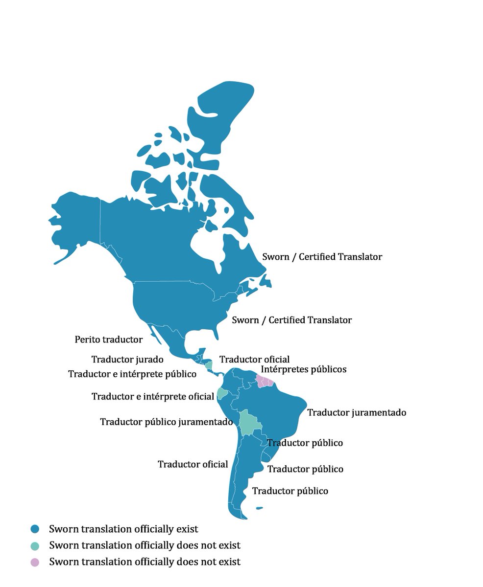 Hi everyone, this is Juan. Today, I'd like to talk about the status of #SwornTranslators. I'd like to start by sharing a map we published with the denominations of #CertifiedTranslators in America. How do translators become 'certified' in your country? bit.ly/3hrV31z