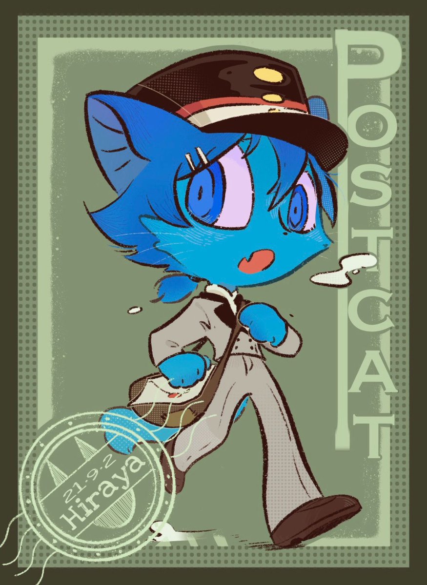 solo furry blue eyes hat blue hair animal ears fang  illustration images