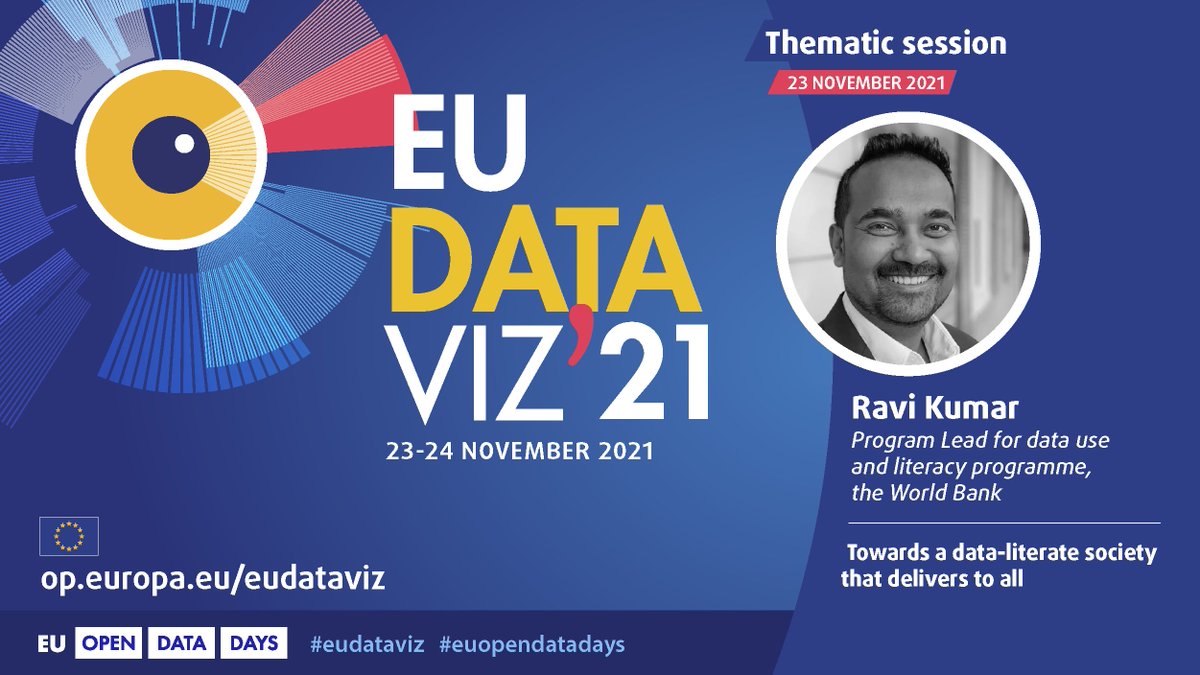 EU_opendata's tweet image. Since 2012, @WorldBank has been supporting low- and middle-income countries to open #GovernmentData and increase #DataLiteracy. At #EUDataViz @RaviNepal will share lessons learned from such initiatives in more than 30 countries. Book your place now! 👉 bit.ly/3lvFSay