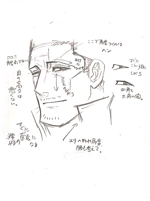 角度のついた顔の練習。
どうも面長にして雰囲気を誤魔化そうとする癖がある。
そして修正後の仕上がり具合から察するに疲れてきているようなので切り上げる。 