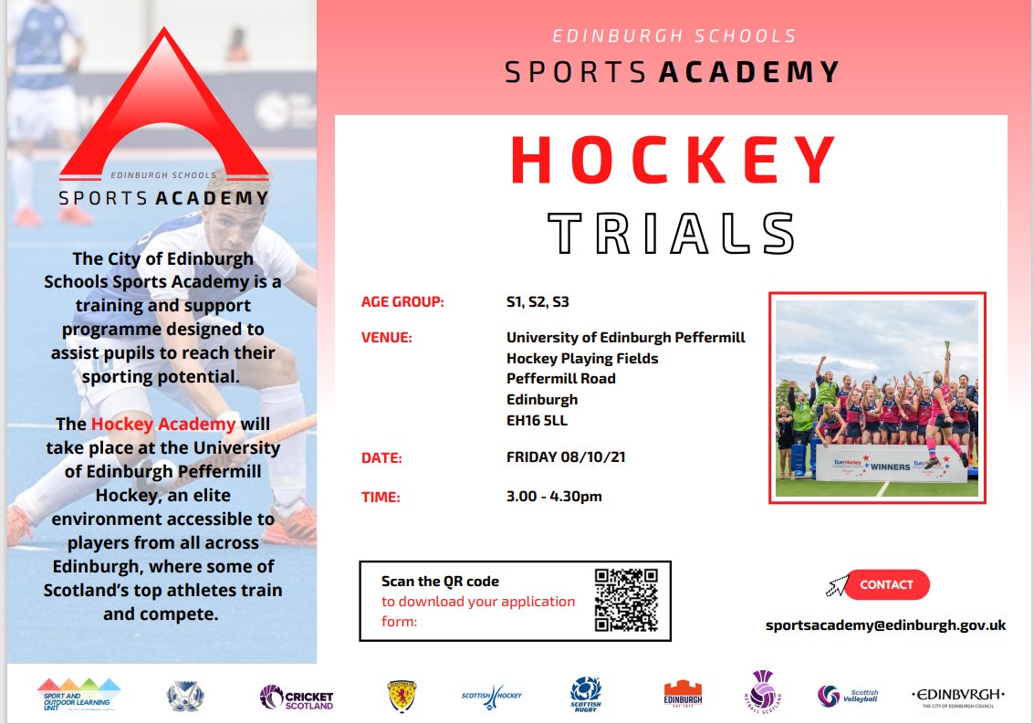 City of Edinburgh Council programme for hockey.  Council schools pupils S1-S3 details on the flyer.  Please retweet far and wide (in Edinburgh!)
