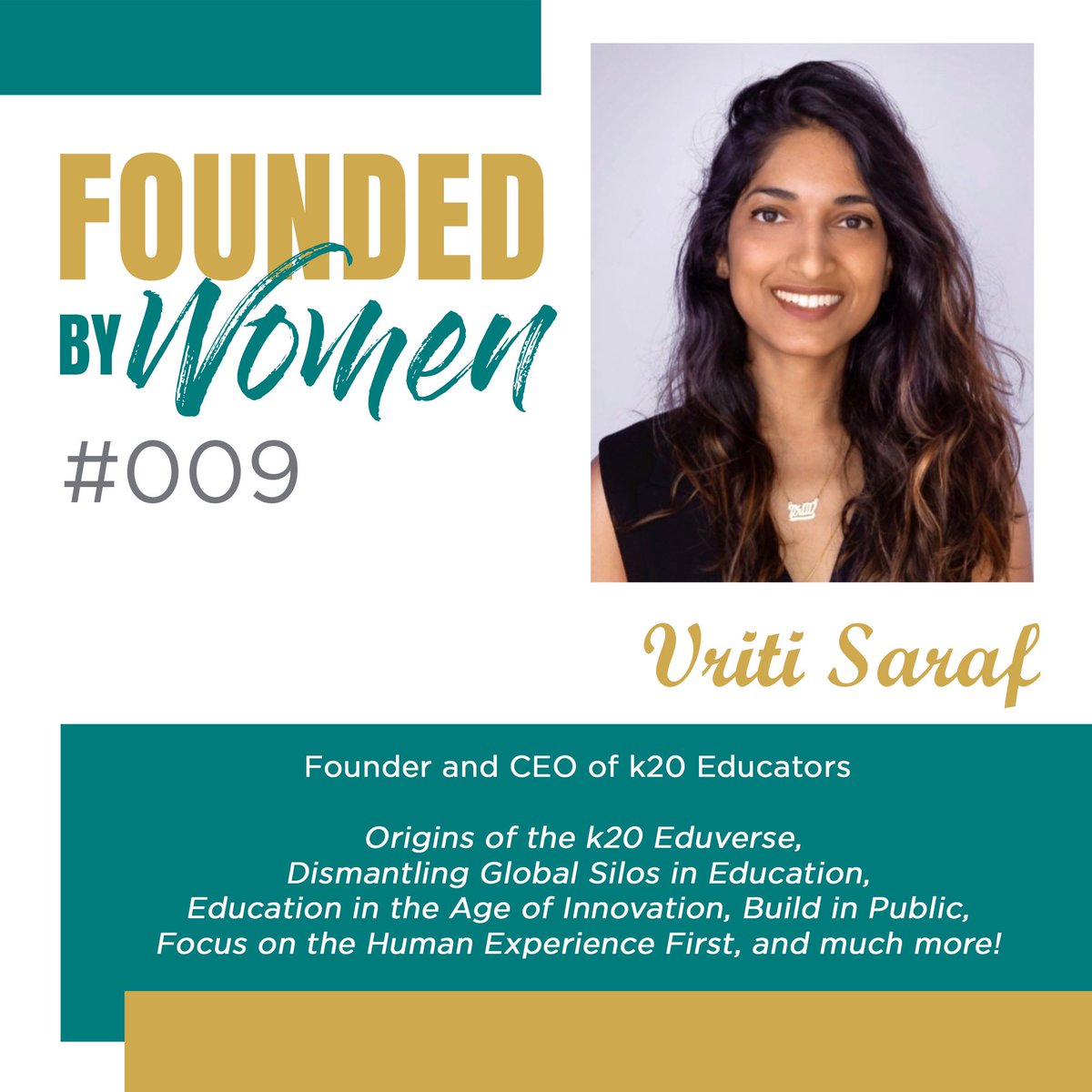 foundedbywomen's tweet photo. NEW episode! @VritiSaraf — Origins of the k20 Eduverse, Dismantling Global Silos in Education, Education in the Age of Innovation, Build in Public, Focus on the Human Experience First &amp; more! #edtech

Show Notes: https://t.co/5qA8dVHj1X 

Apple Pods: https://t.co/vfaG9neWVD https://t.co/4cQXm58NKo