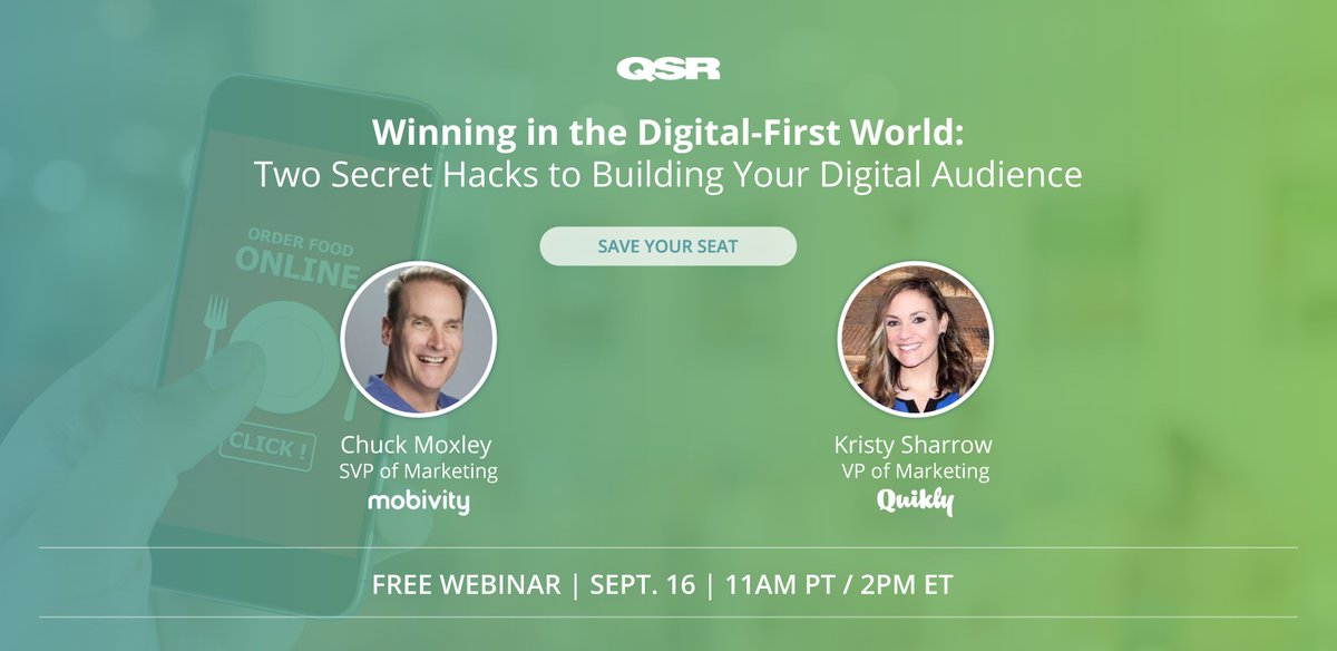 mobivity's tweet photo. Mobivity &amp; Quickly are coming together in their webinar with QSR to show you how you can win the arms race for digital consumers before competitors get their attention first. 

When: Thur., Sept 16 @ 2:00PM EDT

https://t.co/FV88LIP76v https://t.co/rPlTE39caO