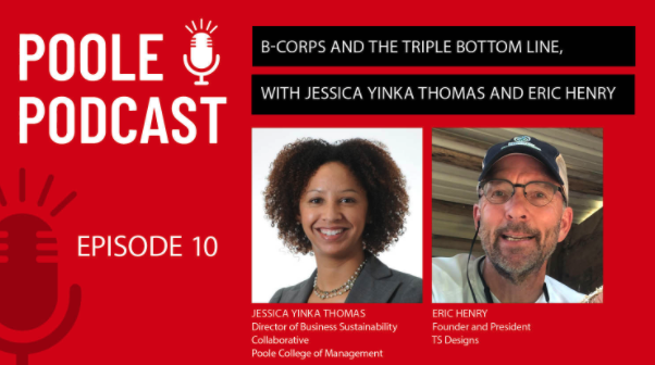 🚨 New Poole Podcast Episode! 

Director of the @NCStateBSC <a href="/jyinkathomas/">Jessica Yinka Thomas</a> and <a href="/tsdesigns/">TS Designs</a> president Eric Henry discuss current trends in sustainable business as well as tips on how to guide students toward impacting positive social movement.
ow.ly/EqRn50G8TWU
