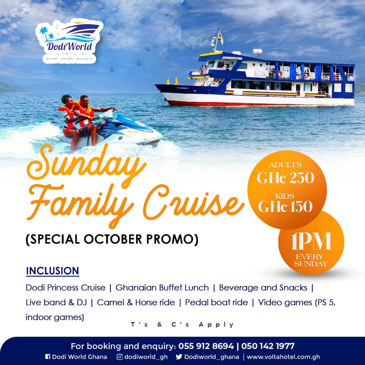 As part of the #experienceGhana #ShareGhana campaign, <a href="/voltahotelghana/">Volta Hotel, Akosomb</a> &amp; <a href="/Dodiworld_ghana/">Dodiworldghana</a> have introduced a Friday Night cruise or the Sunday Family cruise to help Ghanaians to explore the Volta River by night. Call and book now to join the  #seeghana #feelghana #DiscoverGhana