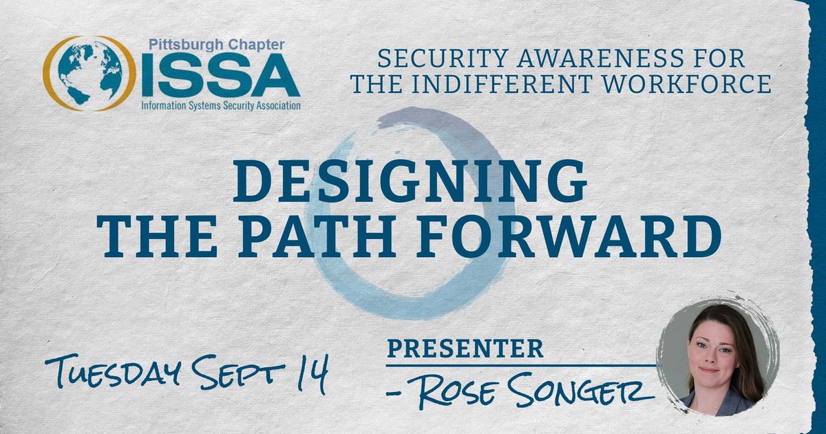 SeisoLLC's tweet photo. Don't miss our very own Rose Songer's presentation about Security Awareness for the Indifferent Workforce.

She will be discussing how to better implement and maintain awareness with an overall plan, training, and metrics.

Learn More: https://t.co/x7HSG70lBu https://t.co/zOPovhOvSD