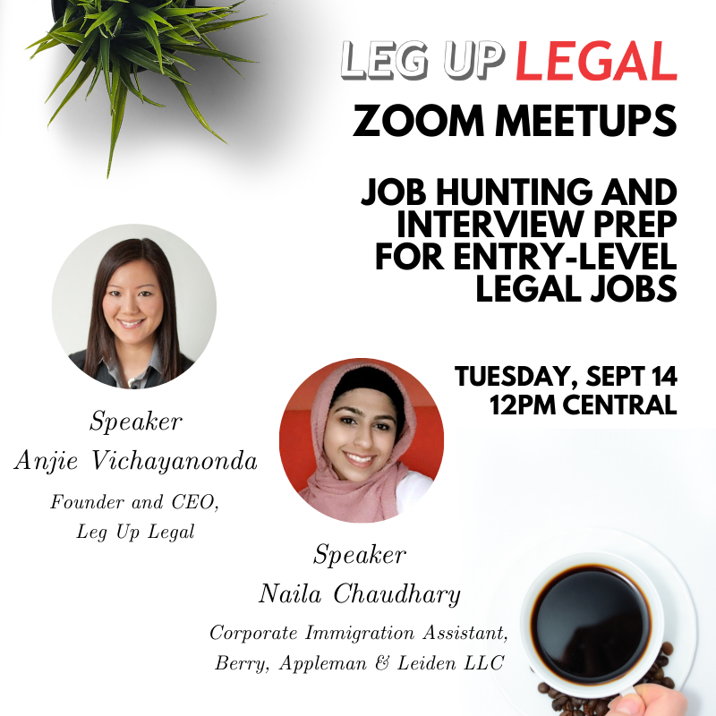 Leg_Up_Legal's tweet photo. Join our free weekly Zoom meetups this week as we dive into job hunting skills, entry level legal positions and interview prep! 

Time: Tuesday, Sept. 14 at 12pm CST
Topic: Job Hunting Tactics: Reframing Your Skills to Fit Your Dream Role
Register Now: https://t.co/xTQOiOOTqx https://t.co/VteLphQ4u9
