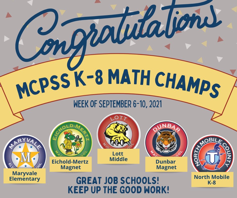 Congratulations to our @MobilePublicSch Math Champs for this week! They had the highest @HMHCo Waggle usage district-wide! @LottMS_Wildcats @MaryvaleStars @EicholdMertzMST @DunbarMagnet North Mobile K-8