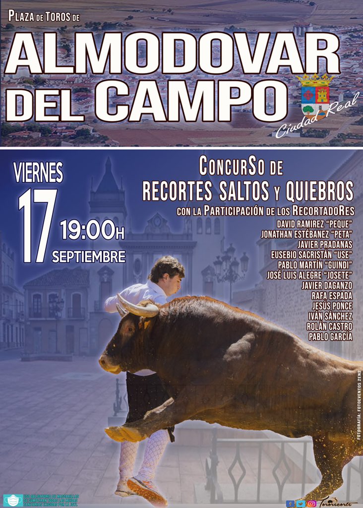 torosalmodovarc's tweet photo. AGENDA 📆 ¡Este viernes volvemos! Recordad que tenéis una cita con el 🏆 Concurso de Recortes, Saltos y Quiebros de Almodóvar #Quedan4Días

🗓 17 de septiembre ⌚️ 7 de la tarde

@TORORECORTE 

⌚️ Taquillas: de 10 a 14 h y de 17 a 19 h
☎️ 691 618 018
💻 https://t.co/srbltzuiCg https://t.co/Rj3l54ermF