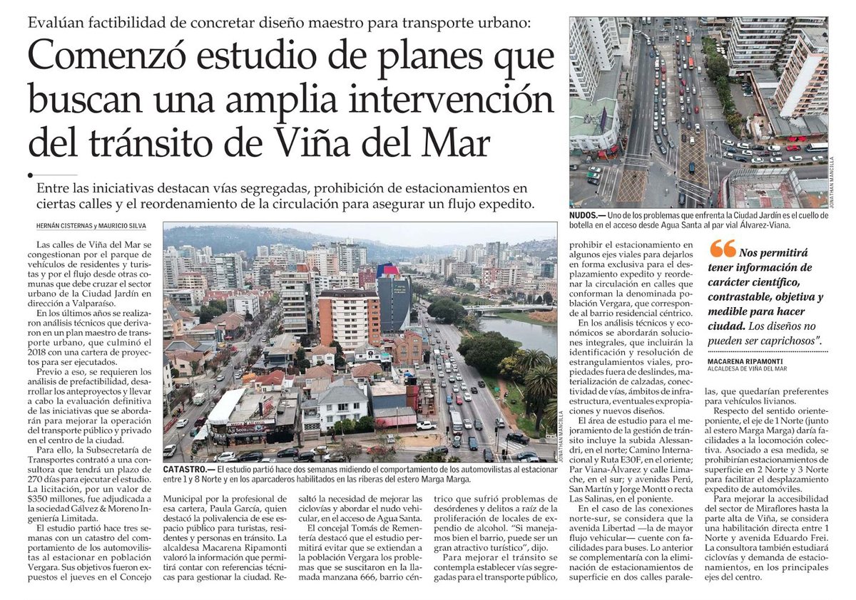 #PrensaMTT🗞️Comenzó estudio de planes que buscan una amplia intervención del tránsito de #ViñaDelMar, para lo que la Subsecretaría de Transportes (<a href="/Subtrans/">Subsecretaría de Transportes</a>), a través de nuestra unidad, contrató a una consultora que tendrá un plazo de 270 días para ejecutar el estudio.