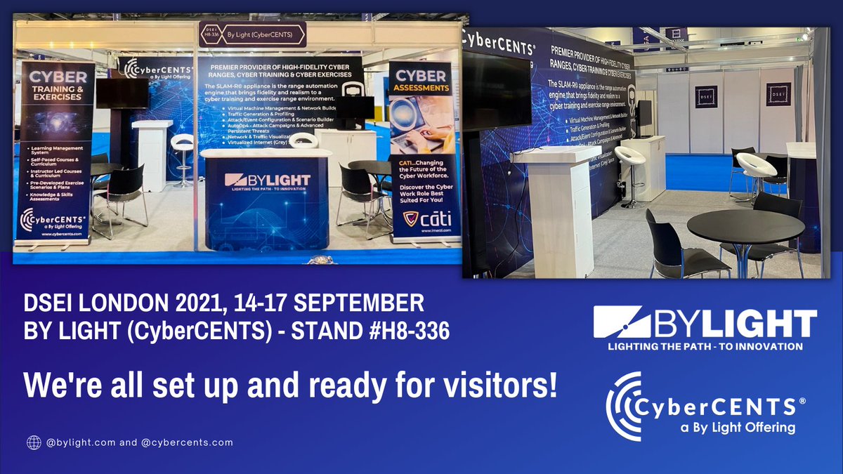ByLightLLC's tweet image. If you are in London for this show, please stop by stand H8-336 for information on our CATI aptitude assessments and our high-fidelity cyber ranges and cyber training and exercises. #bylight #cybercents #cyberrange #cybersecurity #cybertraining #aptitudeassessments