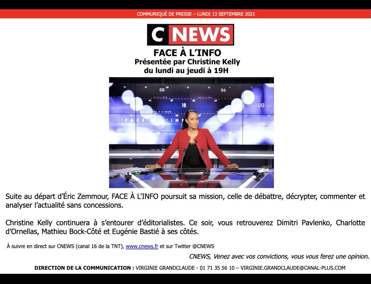 « 19heures c’est l’heure » à ce soir pour #Facealinfo . 
Suite au départ d’Eric Zemmour nous poursuivons notre mission, on commente on décrypte on analyse.
J’avoue être triste.