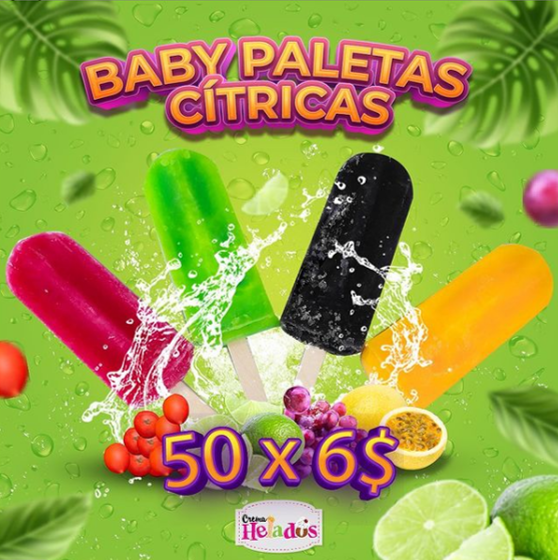 cremaheladosve's tweet photo. Baby paletas cítricas. Deliciosas y refrescantes paletas, sabores: Kolita, uva, limón, piña y naranja. Crema Helados - ¡Un mundo de sabores! https://t.co/P4inYMkwPC