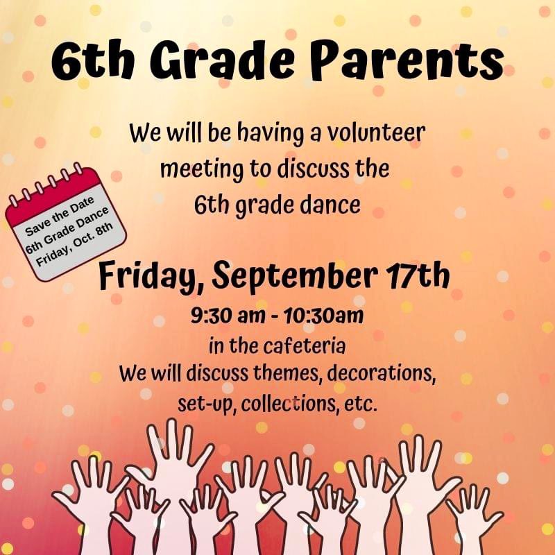 🚨🚨💃🕺🚨🚨
Falcon Parents please join us for our 6th Grade Dance Volunteer meeting. 
📣THIS FRIDAY, SEPTEMBER 17TH📣
9:30AM TO 10:30AM IN THE CAFETERIA!!