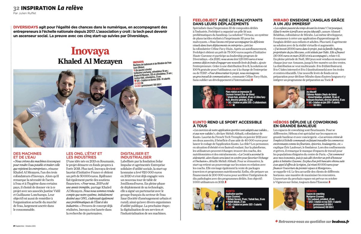 🗞 Envie de bien commencer la semaine ? Voilà un concentré de talents, de tous horizons, des exemples de réussite, de détermination et d'humanité sur une double page 👌☀️

Merci <a href="/Beaboss_mag/">Be a Boss</a> de mettre à l'honneur ces entrepreneurs qui peuvent en inspirer tant d'autres 😊🙏🏽
