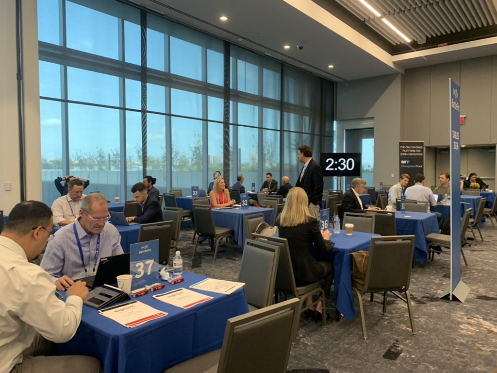 BattleFinData's tweet photo. One-on-One meetings are underway at #SALTNY. Need to schedule last minute connections? Stop by the #BattleFinAI help desk on the fourth floor. https://t.co/i3zRX2ok3U