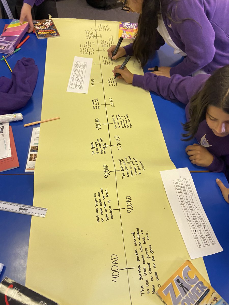 MissTuddenham's tweet photo. Today in History 6TU have been creating chronological timelines showing key events in The Kingdom Of Benin to be displayed around our classroom🕵🏽 @AndertonPark https://t.co/jJUb7Uc5D2