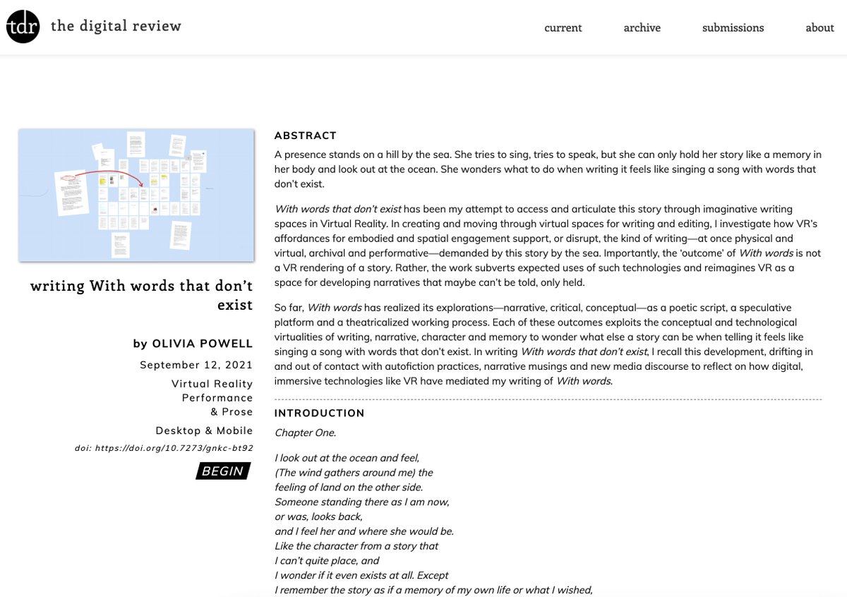 oliviarpowell's tweet photo. Excited to share that my work on performative &amp; immersive writing has been featured in @tdrbark's issue "Critical Making, Critical Design" https://t.co/O4UuT8mPlr

Lots of insightful pieces including @vivekmenon795's Agential Narratives to check out, too 😍 https://t.co/pa1n37CtsV