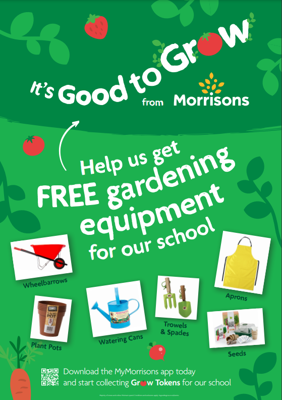 GrenoPrimary's tweet photo. This term we are collecting Grow Tokens through the @Morrisons It's Good to Grow scheme 👩‍🌾 We are aiming to get some fantastic outdoor equipment for growing our own produce 🌱 
Check in via the MyMorrisons app after you shop and donate your tokens to our school 🙂 https://t.co/BASZv2RMa7