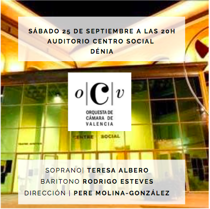 Sábado día 25 de Septiembre a las 20h en Teatre Auditori de Dénia, dirigiré a la OCV Orquesta de Cámara de Valencia junto a los cantantes Teresa Albero Soprano y el barítono Rodrigo Esteves.
¡Os esperamos!
Reserva tu entrada en:
notikumi.com/.../orquestra-…