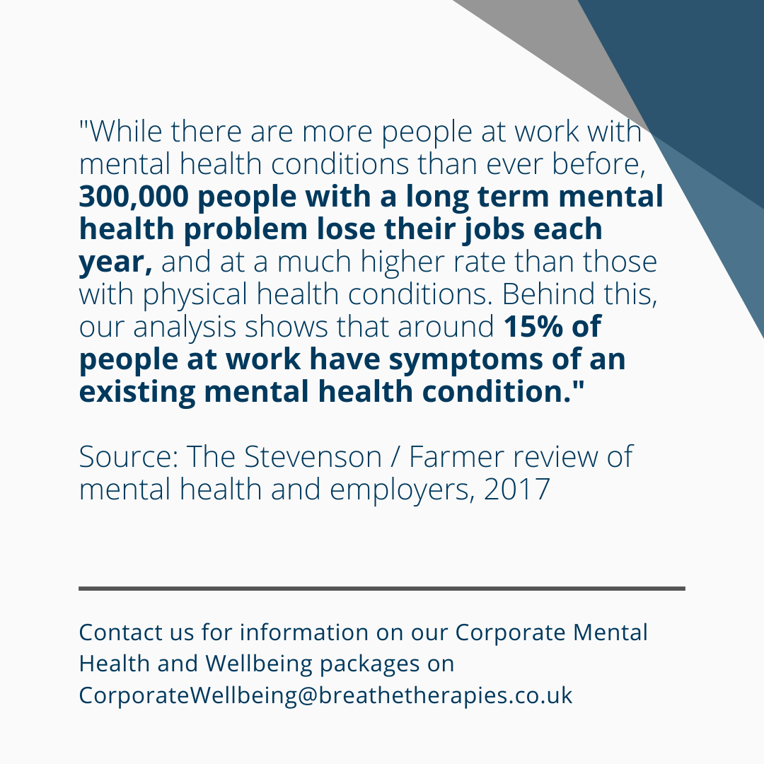 Breathe_Corp's tweet photo. Welcome to our #CorporateWellbeingFact of the day!

Source: The Stevenson / Farmer review of mental health and employers, 2017

For more information on Breathe's corporate solutions and how we can help email: CorporateWellbeing@breathetherapies.co.uk.

#mentalhealth #wellbeing https://t.co/0dmf284pVJ