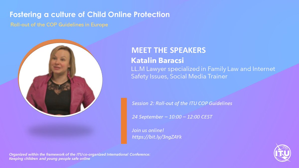 ITUEurope's tweet photo. How do countries in #Europe create a safe and empowering #cyberspace for 🧒children and young people? 

Katalin Baracsi will discuss the roll-out of #COPGuidelines in #Hungary during @ITUEurope upcoming workshop on #ChildOnlineProtection 

Register now ➡️ https://t.co/qOqKy5wJhH https://t.co/sEUsaQOqqt