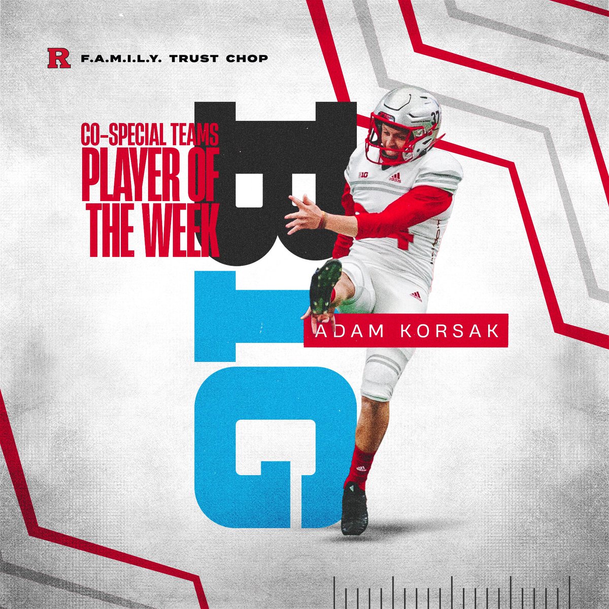 Rutgers Football 🪓 (@rfootball) on Twitter photo Adam Korsak has been named the Big Ten Co-Special Teams Player of the Week!
<a href="/AdamKorsak/">Adam Korsak</a> | #RayGuyAwardWatchList Adam Korsak has been named the Big Ten Co-Special Teams Player of the Week!
<a href="/AdamKorsak/">Adam Korsak</a> | #RayGuyAwardWatchList