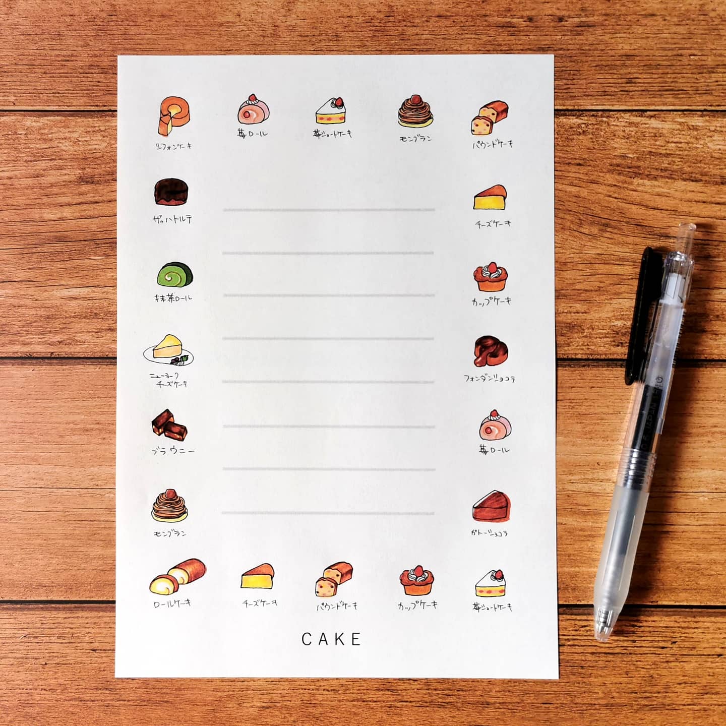 Yu Pop 似顔絵缶バッチ作成中 本日ご紹介する新作レターセットはケーキの絵柄のレターセットです 色んなケーキの 手描きイラストを便箋 封筒に散りばめました 近々販売開始予定です レターセット ケーキ Cake イラスト 便箋 封筒