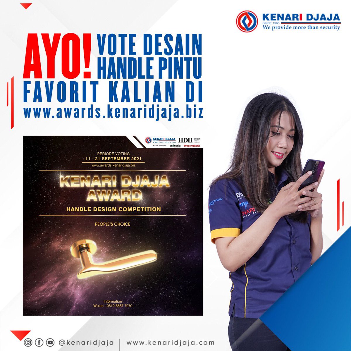 Ayo vote desain handle pintu favorit kalian untuk memenangkan Kenari Djaja Award kategori People's Choice!

1. Buka link bit.ly/KDAVote 
2. Cari desain handle pintu favorit kalian
3. Klik tombol "VOTE" di bawah desain handle pintu pilihan kalian

#KenariDjaja