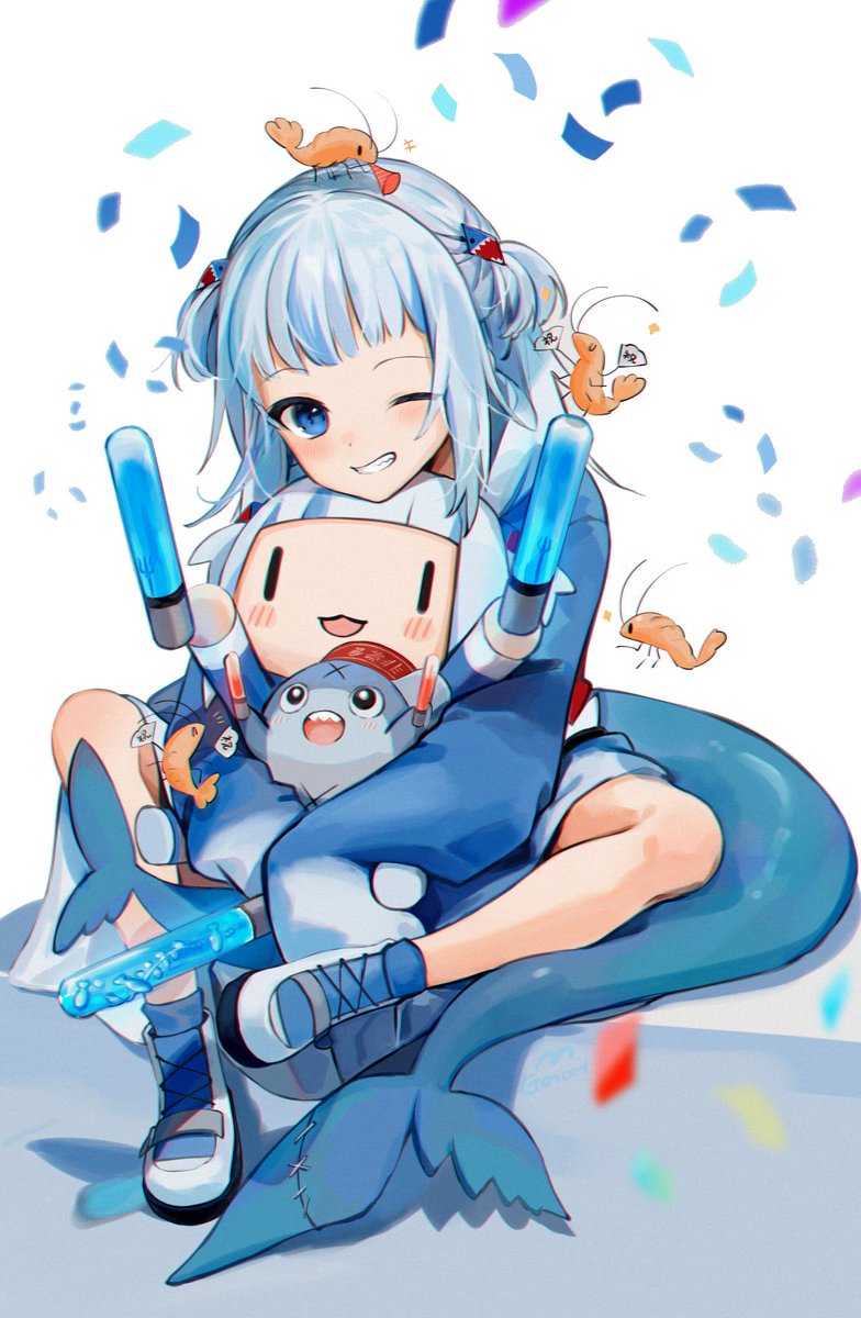 がうるぐら 「ぐらちゃんおめでとう💙🦈
Happy 1st Anniversary Gur」|ごとーのイラスト