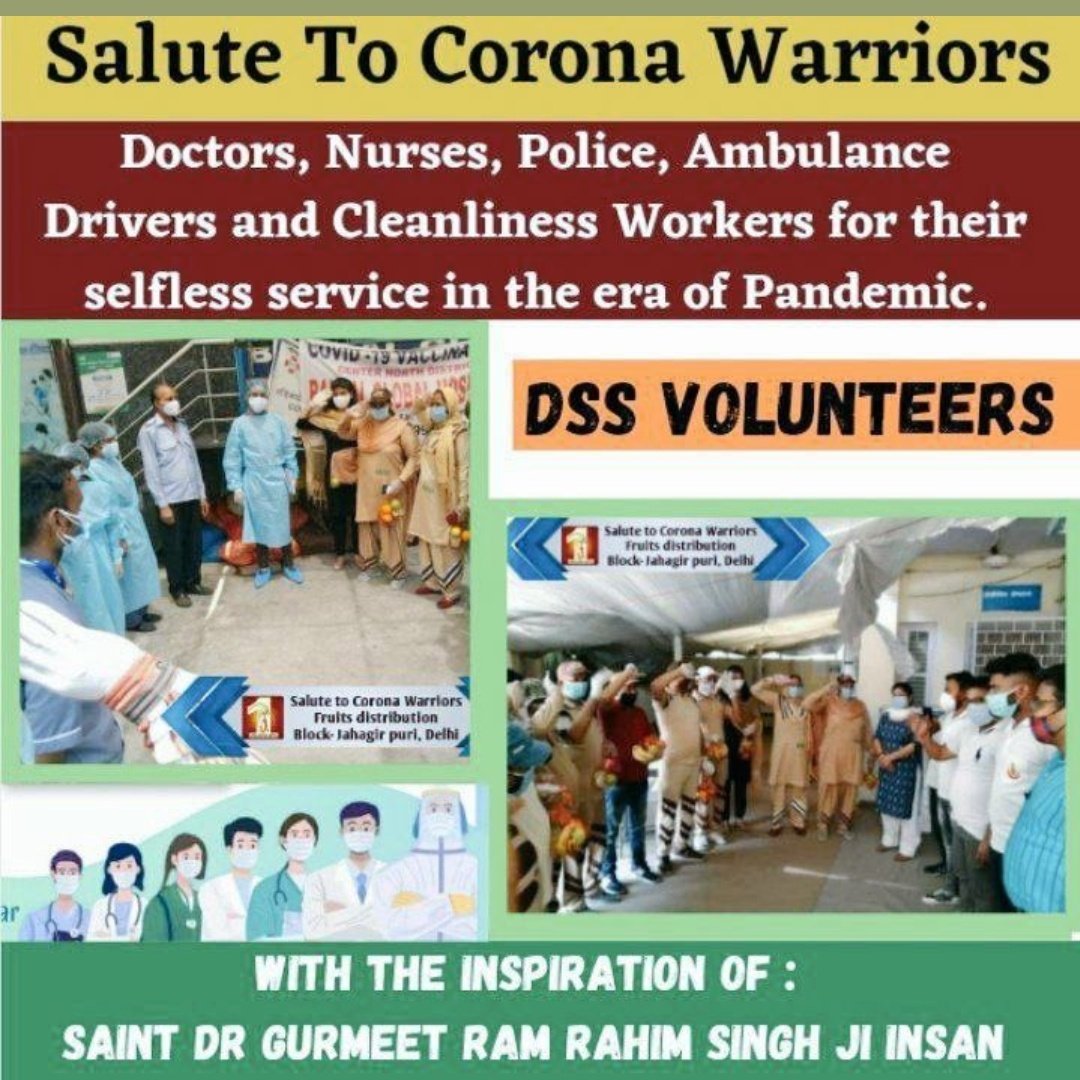 meenu7131's tweet photo. The volunteers motivated by #SaintDrMSG have played their part in this tough time by selflessly serving the front line workers, needy victims, destitute etc and also initiated free vaccination for stopping transmission of Covid.
#DSSCovidHelp
#CovidWelfareByVolunteers https://t.co/nK1UqsIojj