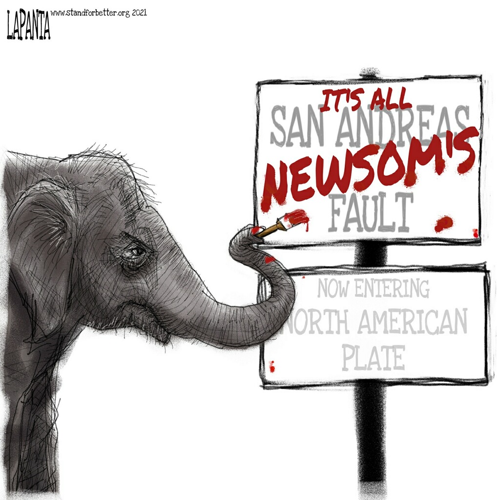 StandForBetter's tweet photo. Respect your Elder?! Not if you value democracy and decency.
The divisive rhetoric and blatant ignorance from #RadicalLarry will bring an #earthquake of chaos if the recall passes.
#CaliforniaRecall
#VoteNoOnTheRecall
#StandWithGavin
From Political Cartoonist @clapanta https://t.co/kt79In2xMq