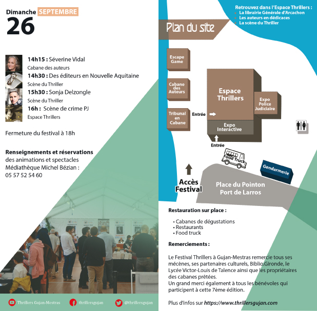 ThrillersGujan's tweet photo. Retrouvez le programme de la 7ème édition du Festival Thrillers à Gujan-Mestras qui se déroulera les 25 et 26 Septembre prochains sur le port de Larros. 
Plus d'informations sur https://t.co/kqMD0yb9YY https://t.co/cmkWv64mnS