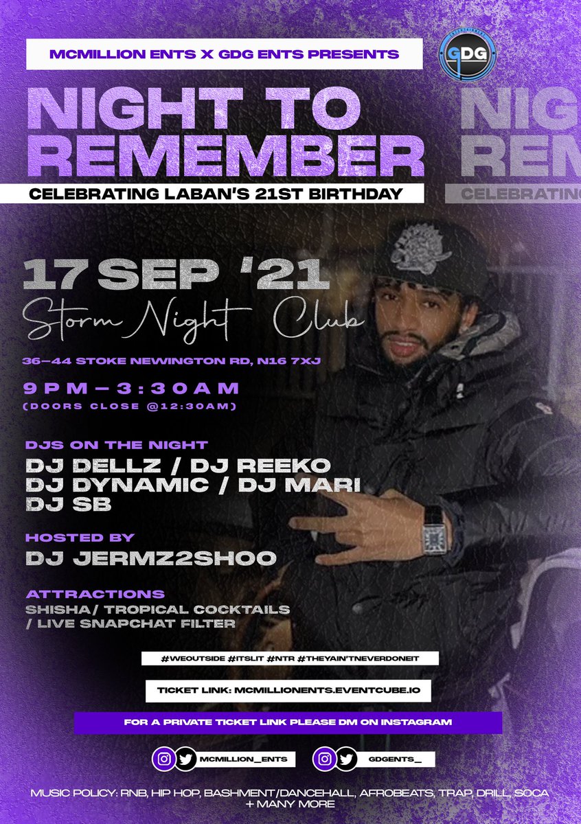 GDGEnts_'s tweet photo. Our Next Event,  #NTR alongside @mcmillion_ents Celebrating @Laban169 21st Birthday. This Friday 17th September @StormNightclub 🎥 https://t.co/tSLkOmBuwd