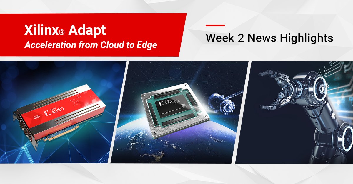 AMDembedded's tweet photo. Week two of #XilinxAdapt showcases a Microsoft database analytics service powered by Alveo, Versal space & defense-grade devices, the Kria robotics stack, a new Vitis library for medical ultrasound and production shipments of the Zynq RFSoC DFE. Read news: https://t.co/d0IzLUBbGe https://t.co/WYk4wef8tp