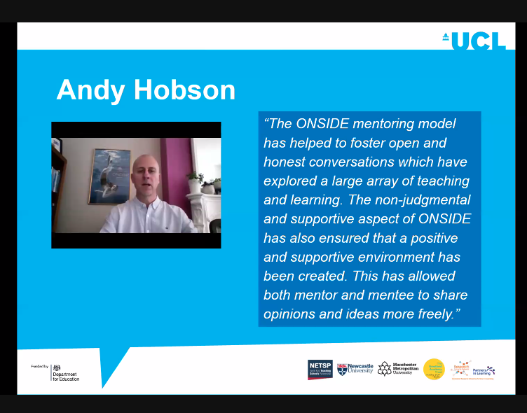 CEL_IOE's tweet photo. We have adopted an ONSIDE approach to mentoring so that all our ECTS benefit from a trusting relationship that empowers them. Our mentors are their ECTS champion and advocate as they navigate their way through their journeys into teaching. #ECTInductionConference #ECF #ECT https://t.co/rUXutCGwxz